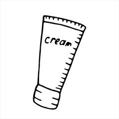 vector isolated doodle element, tube of cream, cosmetic, coloring book
