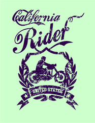 California Motorcycle retro print embroidery graphic design vector art