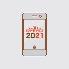 Flat Design Smart Phone Celebrate 2021 New Year Vector Illustration