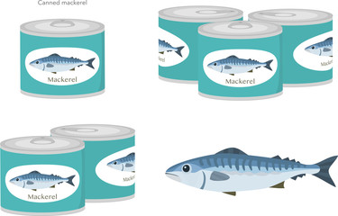 A set of vector illustrations of mackerel and mackerel canned.
