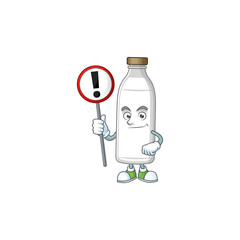 A picture of milk bottle cartoon character concept holding a sign