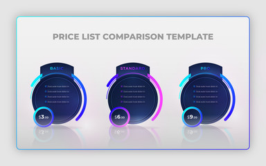 Modern creative price list comparison design template or infographic design elements