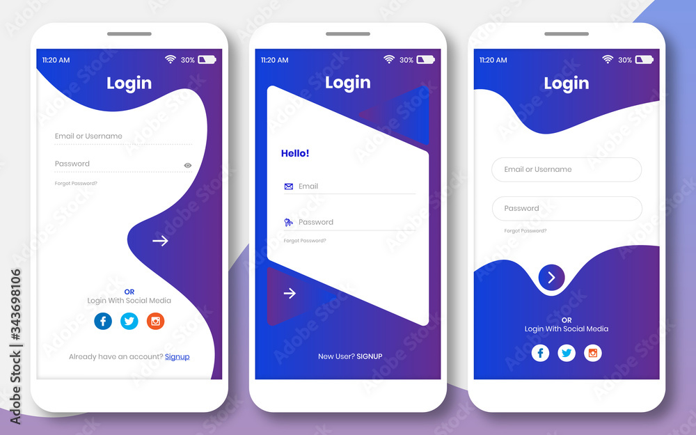 Wall mural login ui kit for any app or sign in page design template