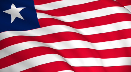 Liberia National Flag (Liberian flag) - waving background illustration. Highly detailed realistic 3D rendering