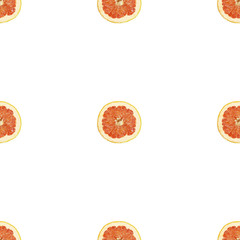Seamless pattern of isolated slices of grapefruit. Wallpaper for background, design and packaging.