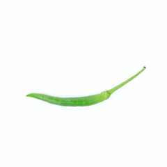 Green chili peppers double isolated on white background as package design element
