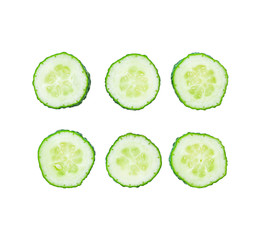 Set of slice of cucumber isolated on white background.