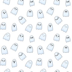 Halloween seamless pattern. Cartoon little cute ghosts 