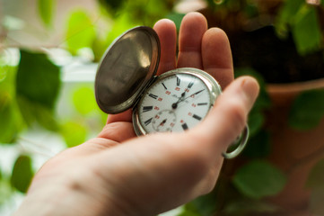 Hand with vintage watch