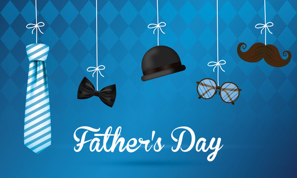 happy fathers day card with gentleman accessories hanging