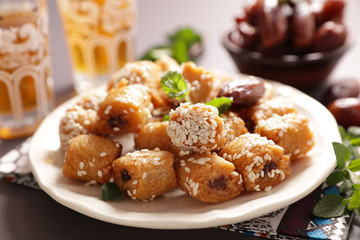 traditional arabic pastry and mint tea- ramadan, baklava