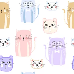 Tapeten Niedliche Cartoon-Katzen. Nahtloses Muster. Isolierte Vektor-Illustration. © iuvmiro