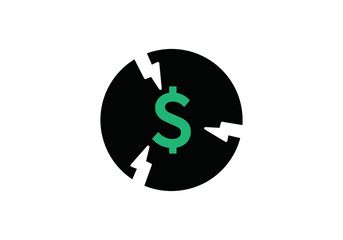 Dollar rate decrease vector line icon. Money symbol with down arrow. Lower cost icon. Financial crisis vector icon, Lower cost icon, Business lost crisis decrease vector illustration. Editable stroke.