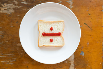 bread of breakfast is written Divide sign by ketchup on write plate. A to Z and Number and Special characters set.