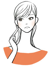 考えている顔の女性イラスト