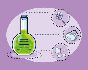 infographic with chemical laboratory test tube, research coronavirus