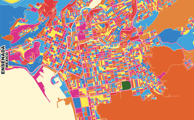 Ensenada, Baja California, Mexico, colorful vector map