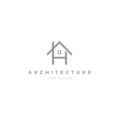 letter H house architecture logo grey