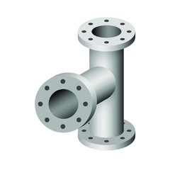 Pipe vector icon. Made from steel or metal connection by flange fitting fixing by screw and bolt. Part for pipeline construction to transport oil and gas in industry, water in plumbing and irrigation.