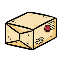 Cute cartoon post package doodle image. Snail mail logo. Media highlights graphic symbol