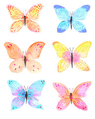 Fototapeta na wymiar Hand drawn illustration with butterflies isolated on white background for print, fabric, wrapping, web page and other seamless design.