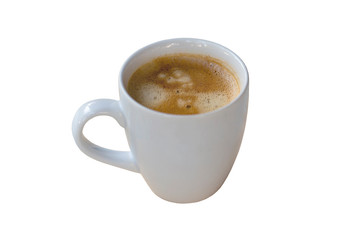 Black coffee in a white mug with work path