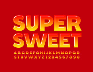 Fototapeta na wymiar Vector Super Sweet Glossy Alphabet Letters and Numbers. Gradient Red and Yellow Font