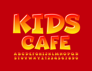 Vector bright template Kids Menu. Red and Yellow glossy Font, Playful Alphabet Letters and Numbers
