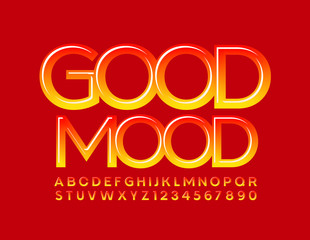 Vector bright card Good Mood with Red and Yellow Font. Creative glossy Alphabet Letters and Numbers