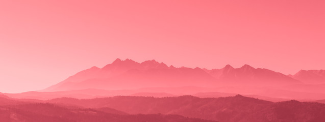 Fantastic red and pink panorama of mountains