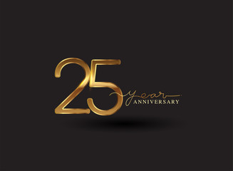 25 Years Anniversary Logo Golden Colored isolated on black background, vector design for greeting card and invitation card