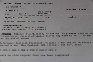 Blood test vitamin D result and averages.