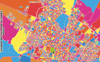 Fototapeta na wymiar Ciudad de Villa de Álvarez, Colima, Mexico, colorful vector map