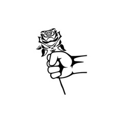 Rose flower in hand icon isolated on white background