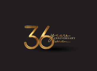 36 Years Anniversary Logo Golden Colored isolated on black background, vector design for greeting card and invitation card