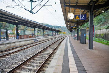 Heidelberg, Germany - December  09,2019: Main Platforms at Heidelberg Hauptbanhof (main train station) in Germany.
