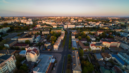 Obraz premium Aerial View of Rivne City on Sunset