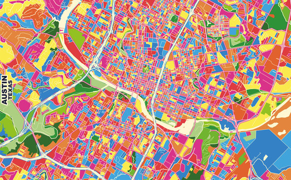 Austin, Texas, U.S.A., colorful vector map
