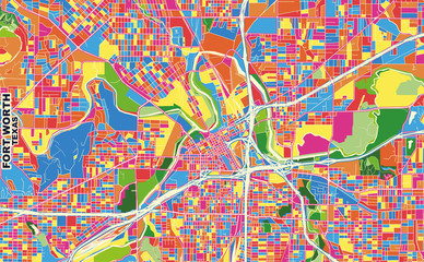 Fort Worth, Texas, U.S.A., colorful vector map