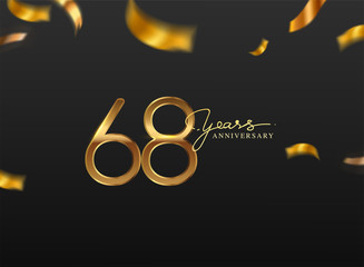 68 Years Anniversary Logo with Confetti Golden Colored isolated on black background, vector design for greeting card and invitation card