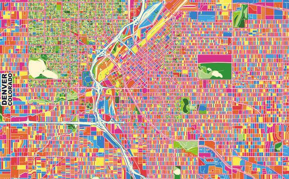 Denver, Colorado, U.S.A., Colorful Vector Map