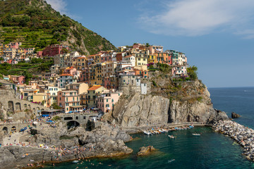Areal shot of Manarola at the Cinque Terre in Italy. 