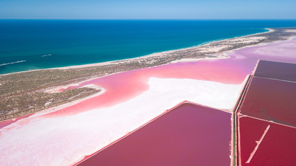 Pink water next to the blue ocean