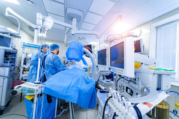 Modern equipment in operating room. Medical devices for neurosurgery. Background. Operating...