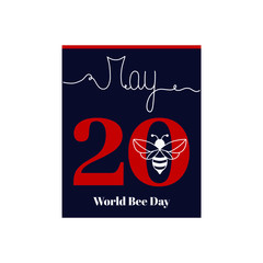 Calendar sheet, vector illustration on the theme of World Bee Day. May 20. Decorated with a handwritten inscription - MAY and stylized linear Bee.