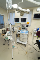 Modern surgery room. Operating theatre. Modern equipment in clinic. Emergency room.