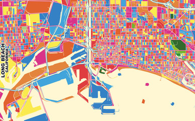 Long Beach, California, U.S.A., colorful vector map