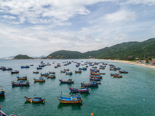 Fototapeta na wymiar Aerial view of Dai Lanh beach, Van Ninh, Khanh Hoa. Situated at the south central coast of Vietnam,a two-kilometre bay with a fishing village at one end & a beach at the other