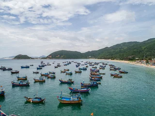 Foto op Canvas Aerial view of Dai Lanh beach, Van Ninh, Khanh Hoa. Situated at the south central coast of Vietnam,a two-kilometre bay with a fishing village at one end & a beach at the other © Nam Trieu