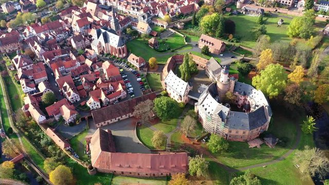 Aerial view, Flight at  old town of Büdingen with the Büdingen castle, Hesse, Germany